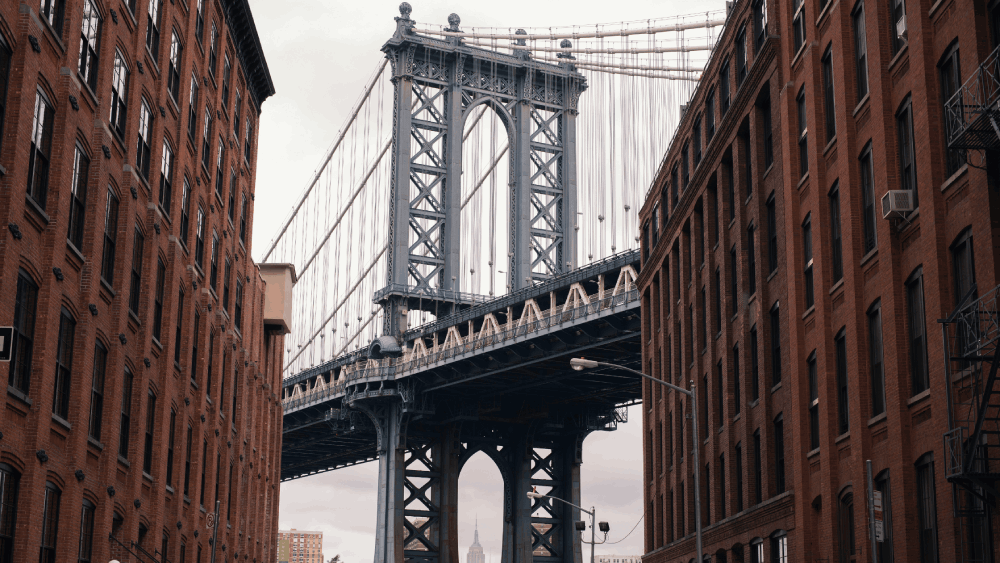 Manhattan Bridge from a Brooklyn's street