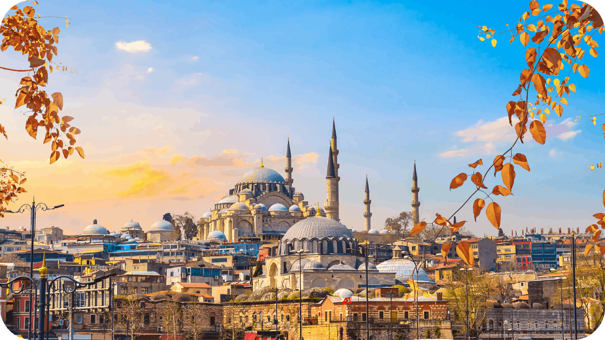 Suleymaniye mosque in autumn Istanbul at sunset