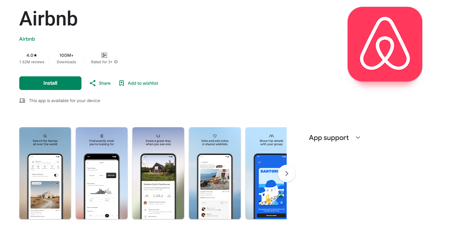 Airbnb Google Play store