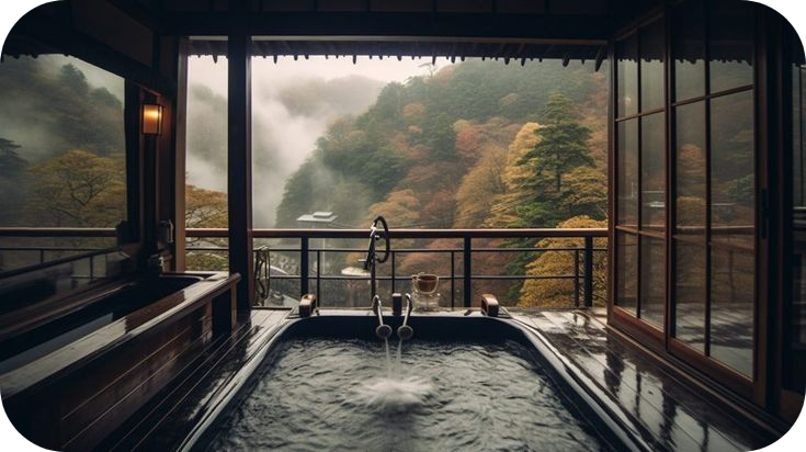 view of a private Onsen bath with a beautiful view