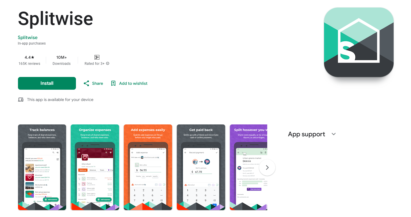 Splitwise Google Play store