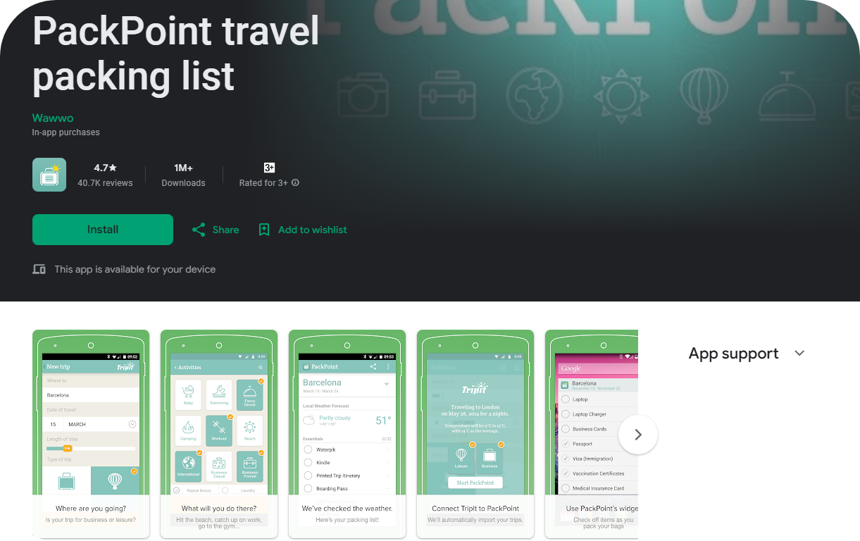 PackPoint Google Play store